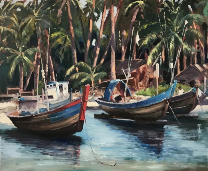 Burma. Boatyard at Ngapoli.